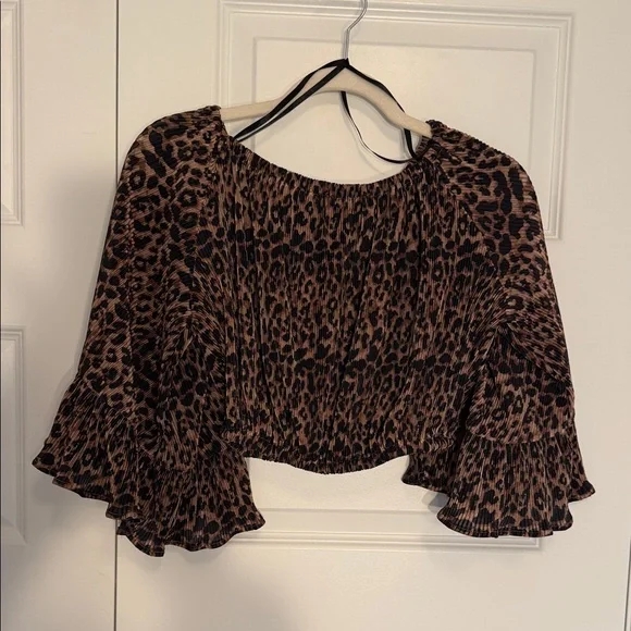 She + Sky Animal Print Flared Sleeve Blouse - Picture 1 of 6
